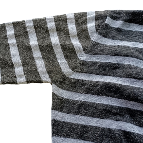 Deb Vneck Women Stretchy Hooded Sweatshirt Gray and White Stripes M - Picture 10 of 13